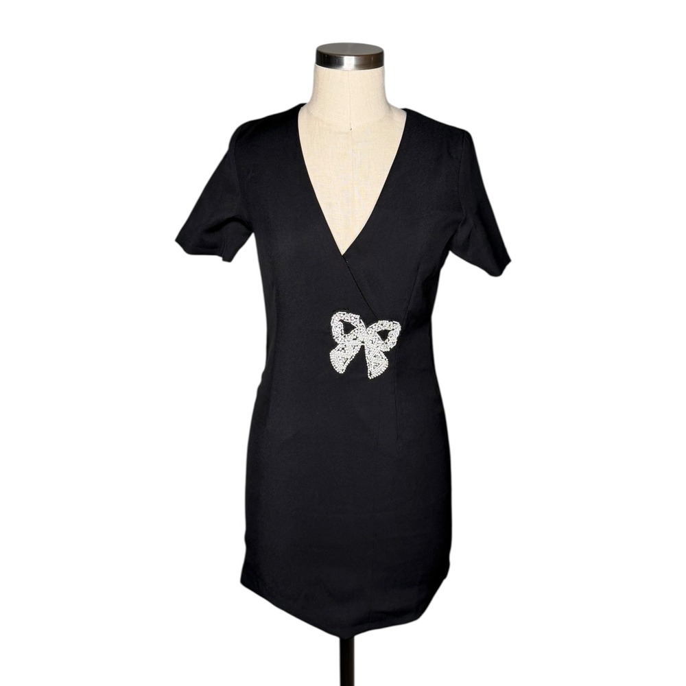 HYACINTH HOUSE Black Mini Dress Bow Accent Women's Size XXS Glam Chic Party